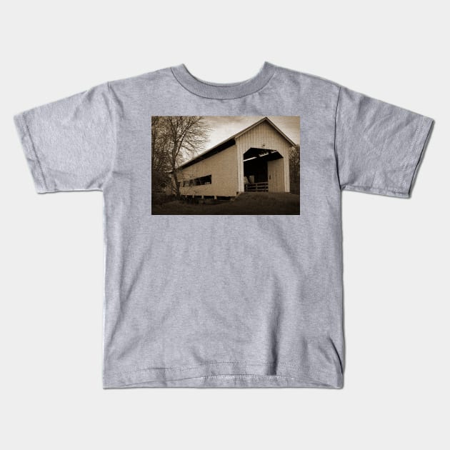 Oregon Covered Bridge In Sepia Kids T-Shirt by KirtTisdale